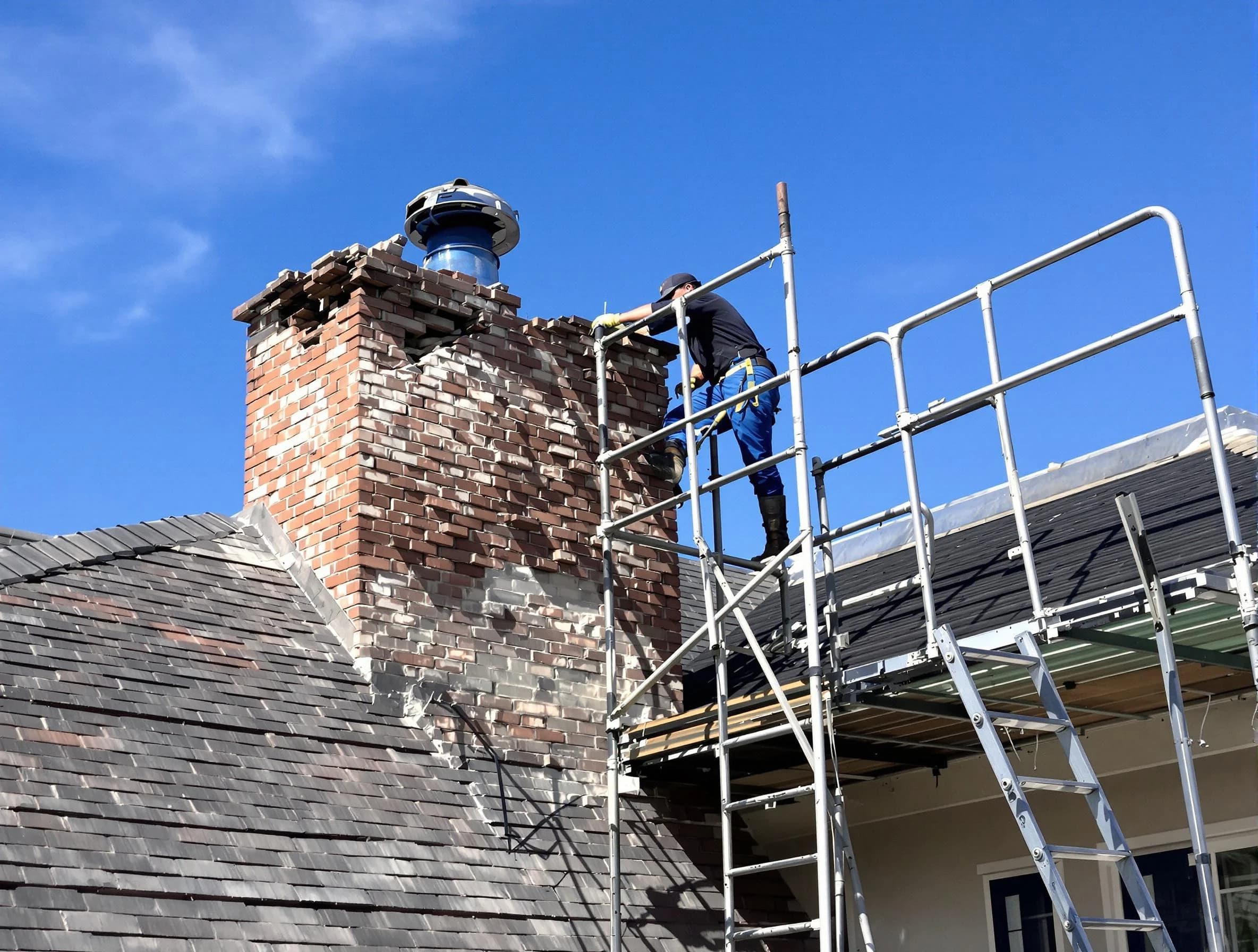 Rebuilding a chimney structure by East Highland Park Chimney Sweep in East Highland Park, VA