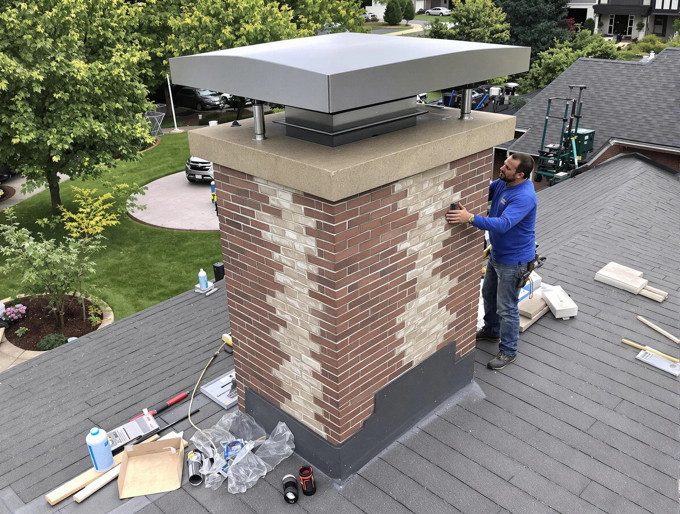 East Highland Park Chimney Sweep team working on a custom chimney remodel in East Highland Park, VA