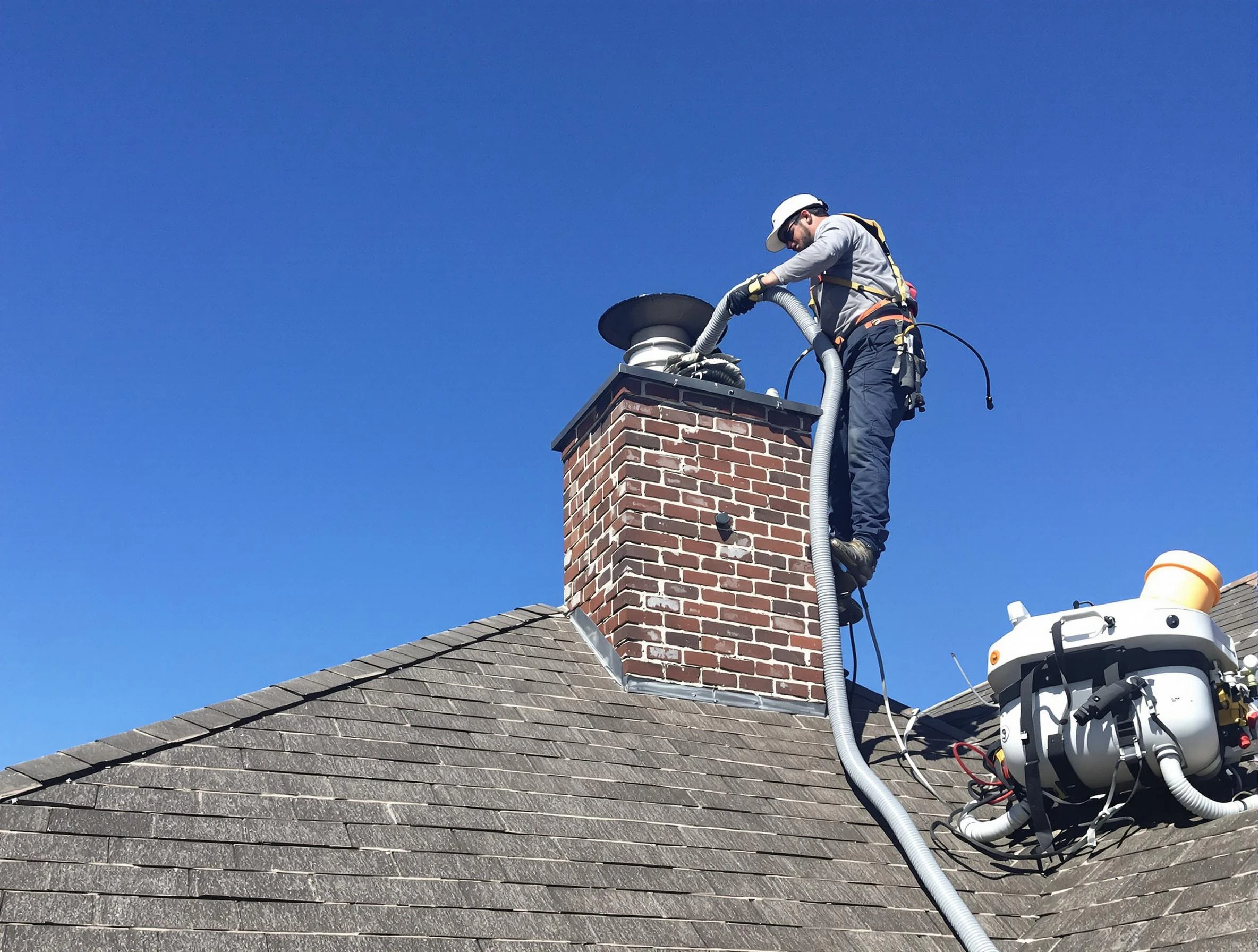 Dedicated East Highland Park Chimney Sweep team member cleaning a chimney in East Highland Park, VA