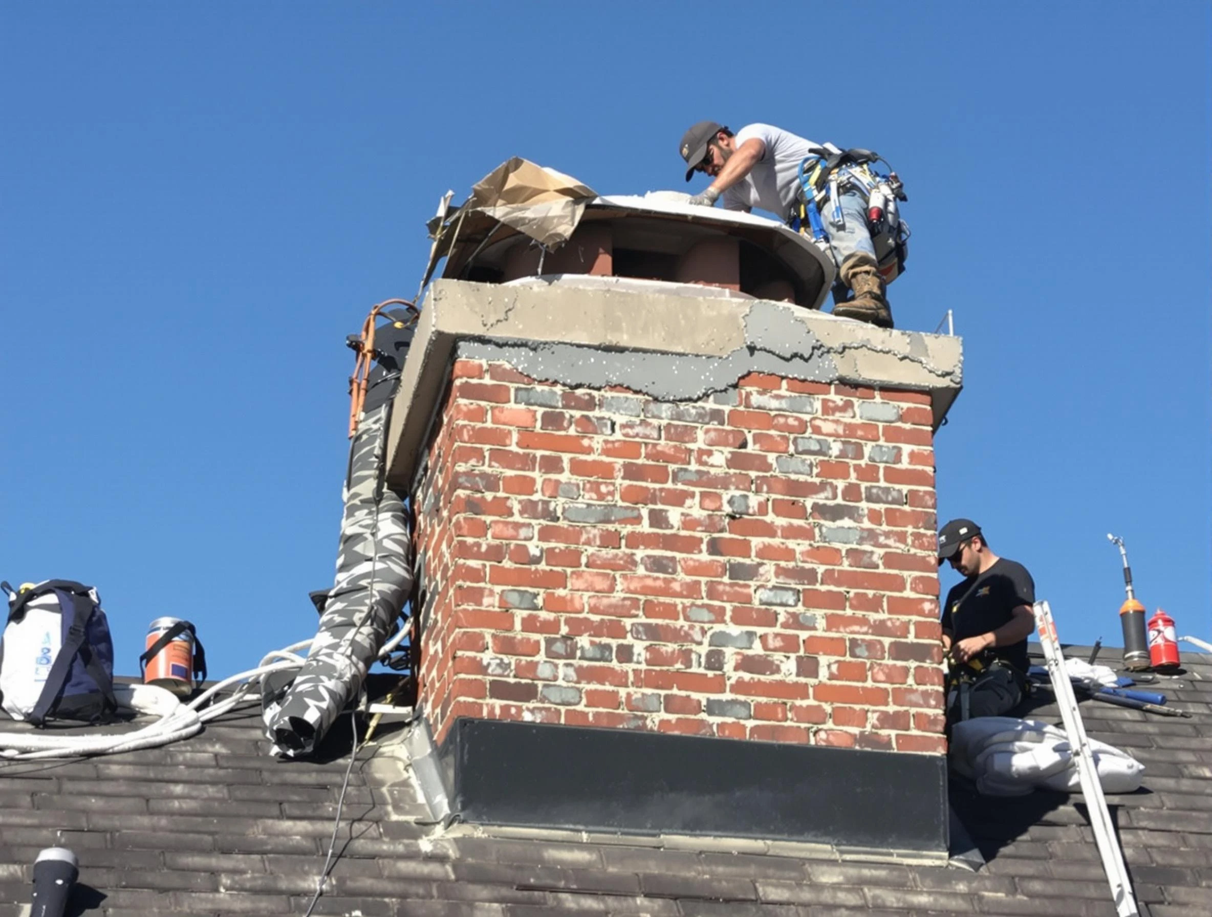 East Highland Park Chimney Sweep installing a custom chimney crown in East Highland Park, VA