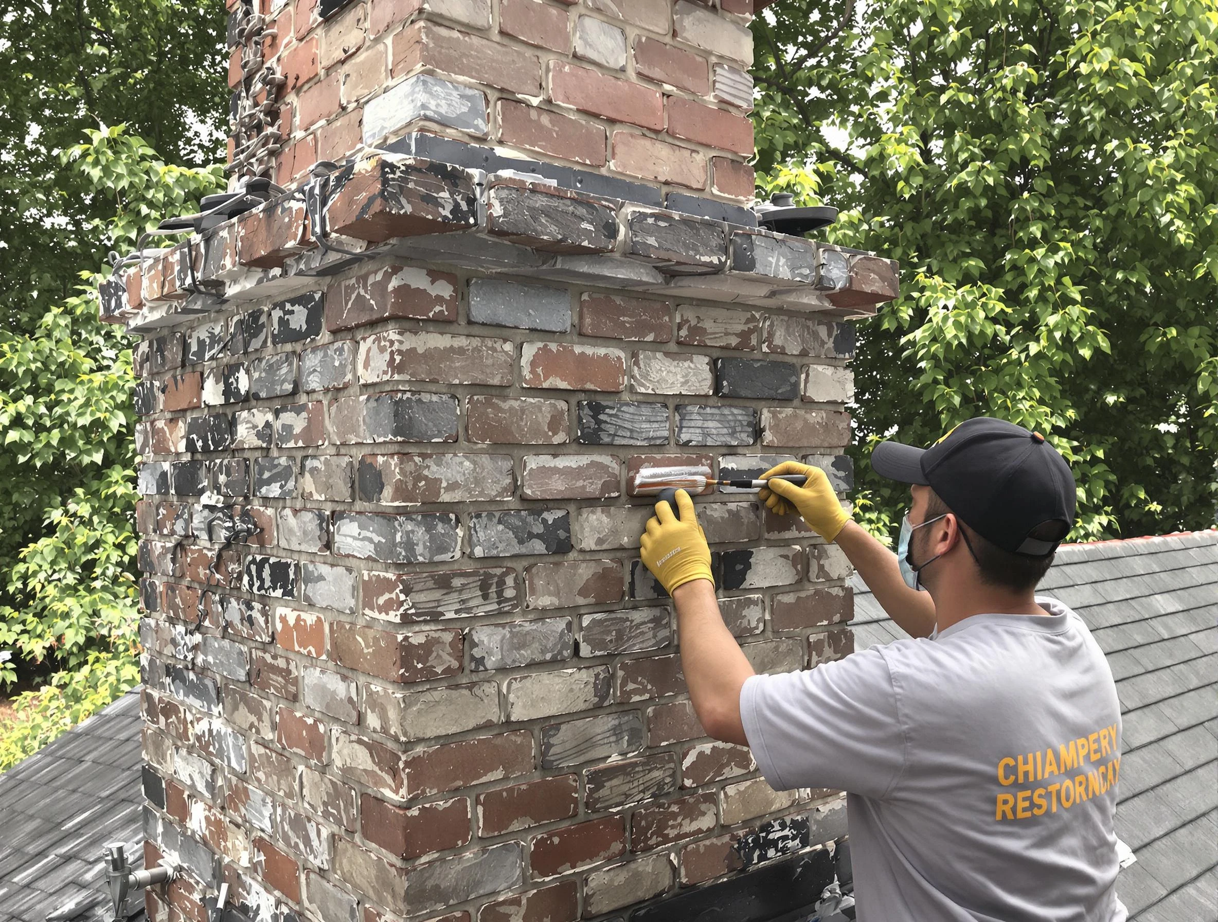 In-progress chimney restoration by East Highland Park Chimney Sweep in East Highland Park, VA